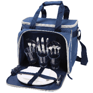 Сумка-холодильник с набором посуды (3 чел). Сумка-холодильник (13,5 л) 1 шт, стакан 3 шт, вилка 3 шт