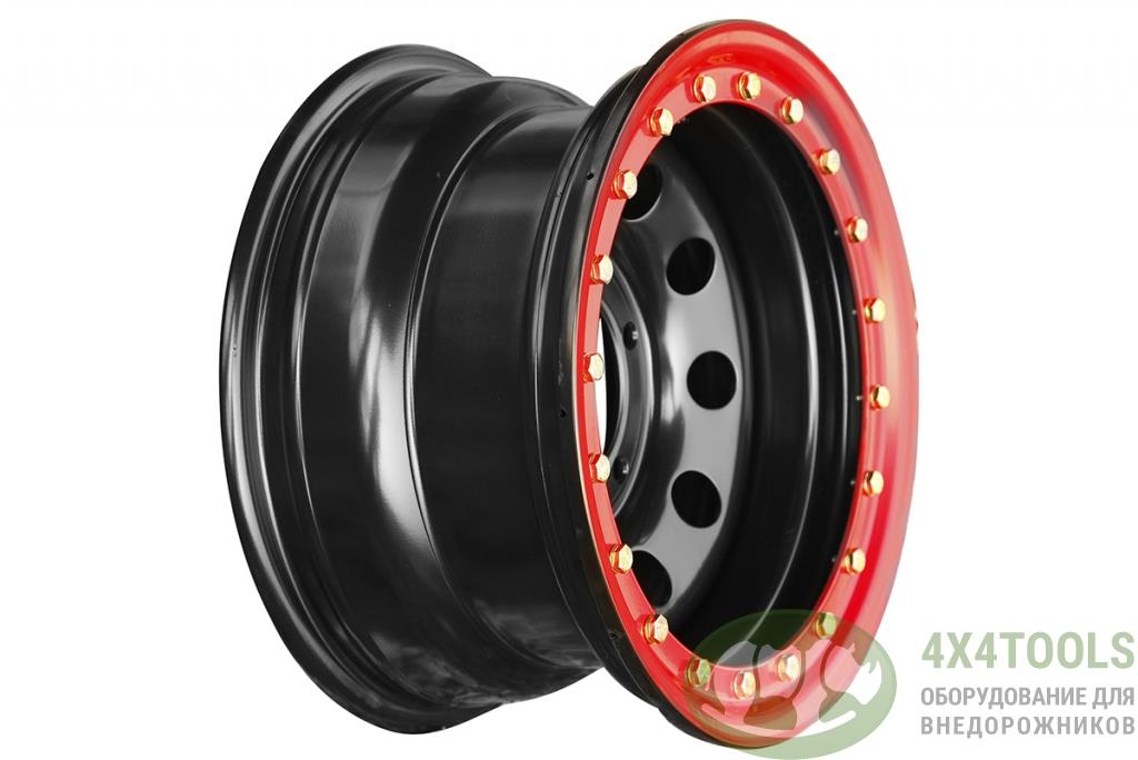 Диск усиленный УАЗ стальной черный 5x139,7 8xR15 d110 ET-19 с бедлоком (красный)