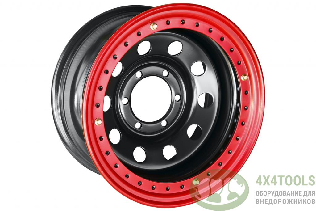 Диск усиленный Тойота Ниссан стальной черный 6x139,7 8xR16 d110 ET-19 с бедлоком (красный)