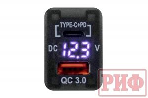 Розетка USB Type C, QC 3.0 с вольтметром для Toyota 32x20