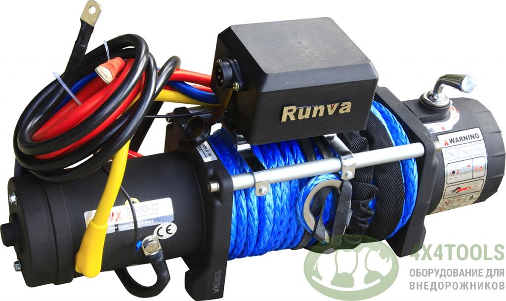 Лебёдка электрическая 12V Runva 9500 lbs 4350 кг (синтетический трос) Спорт