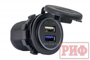 Розетка USB 2.4А, QC 3.0  34x37х54