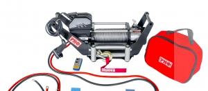 Лебёдка переносная РИФ 9000 c площадкой в квадрат для фаркопа и проводами (в сборе) стальной трос