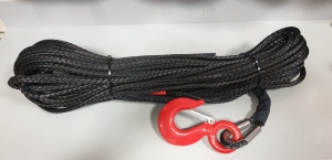 Трос синтетический для лебедки RusArmor 10мм с крюком (25м) черный пропитка