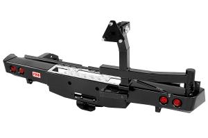 Бампер РИФ задний Nissan Navara D40 05-14 с площ. под лебёдку, квад. под фаркоп, калиткой и фонарями